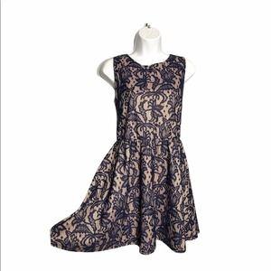 Three Hearts | Nude Dress w/ Blue Lace Overlay •